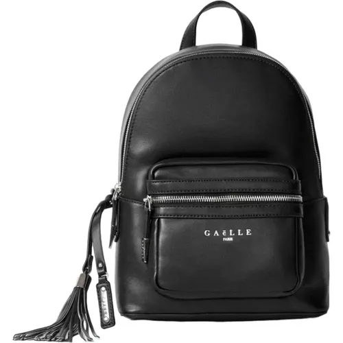 Schwarzer Rucksack aus Kunstleder mit Reißverschlusstasche und markantem Logo - Gaëlle Paris - Modalova
