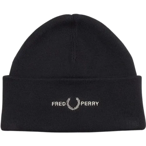 Beanies, male, , Size: ONE SIZE Graphic Beanie with Laurel Crown Logo - Fred Perry - Modalova