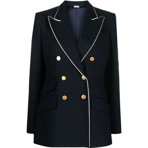 Jacquard Double-Breasted Jacket with Contrast Piping , female, Sizes: M, S - Gucci - Modalova
