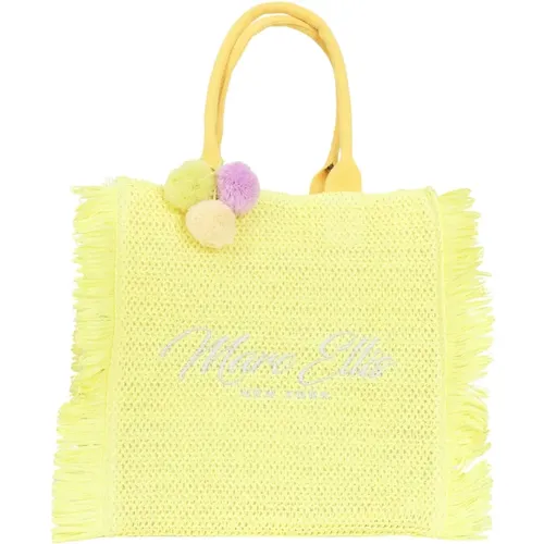 Gelbe Strandtasche mit Fransen und Pom Poms , Damen, Größe: ONE Size - Marc Ellis - Modalova