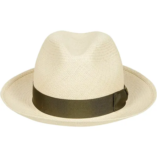 Hats, male, , Size: 56 CM White Straw Panama Hat with Logo Band - Borsalino - Modalova