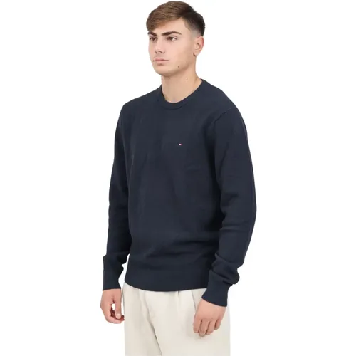 Blauer Rundhalspullover , Herren, Größe: XL - Tommy Hilfiger - Modalova