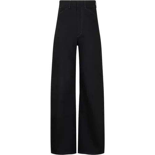 Schwarze High-Waist-Gebogene Hosen , Damen, Größe: 2XS - Lemaire - Modalova