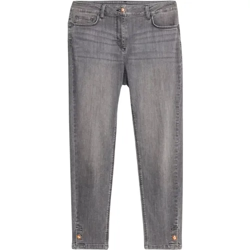 Graue Skinny-Jeans mit Schmuckknöpfen , Damen, Größe: 2XS - Oltre - Modalova