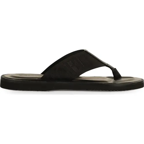 Leather and grosgrain flip-flops , male, Sizes: 6 UK, 7 UK, 8 UK - Emporio Armani - Modalova