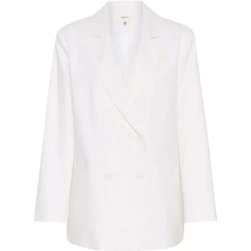 Blazers, female, , Size: L Linen Blazer with V-Neck - Gestuz - Modalova