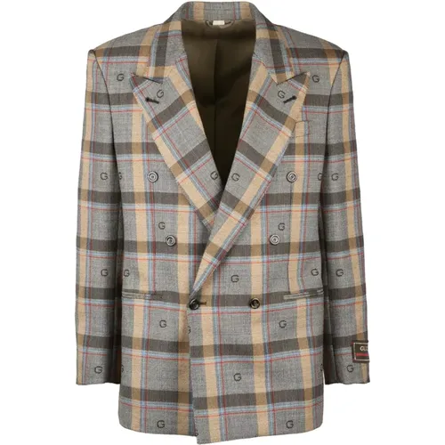 Blazers, male, , Size: L Double-breasted wool jacket, button closure - Gucci - Modalova