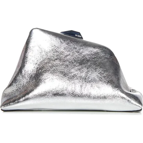 Silver Crackle Leather Shoulder Bag , female, Sizes: ONE SIZE - The Attico - Modalova