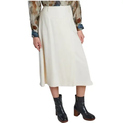 Ecru Wool and Cotton Mid-length Skirt , female, Sizes: S - Diega - Modalova
