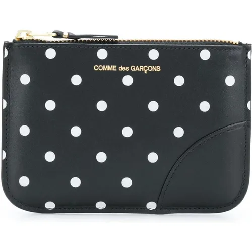 Schwarze Lederbrieftasche mit Polka Dots , Damen, Größe: ONE Size - Comme des Garçons - Modalova