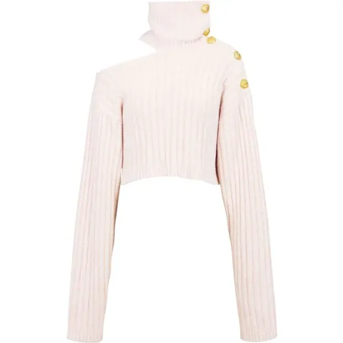 Turtleneck with Signature Button Detail , female, Sizes: L - Balmain - Modalova