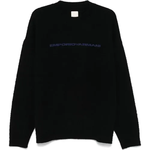 Schwarzer Gestrickter Fleece-Pullover , Herren, Größe: M - Emporio Armani - Modalova