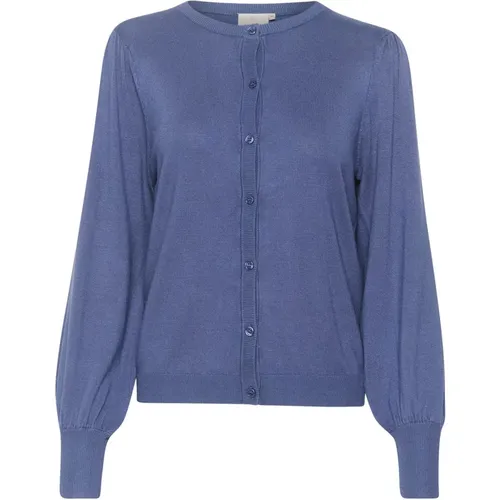 Blauer Indigo Cardigan mit Puffärmeln , Damen, Größe: S - Kaffe - Modalova