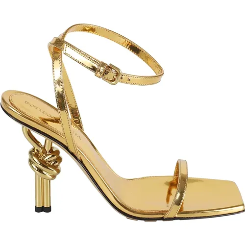 Golden Metallic Sandals with High Heel , female, Sizes: 4 1/2 UK, 8 UK, 4 UK - Bottega Veneta - Modalova