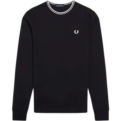 Langarm Baumwoll-T-Shirt mit gestreiftem Saum , Herren, Größe: L - Fred Perry - Modalova