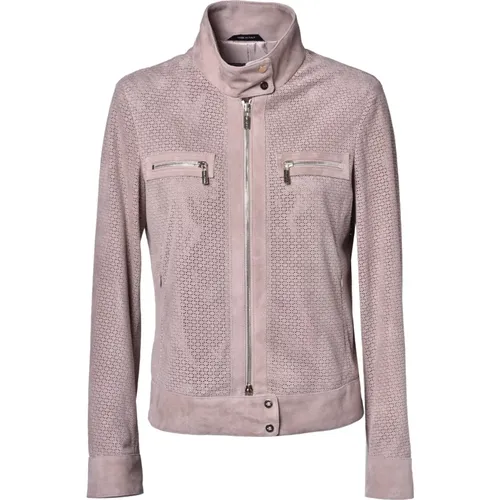 Jacket in taupe suede , female, Sizes: M, XS, S - Baldinini - Modalova