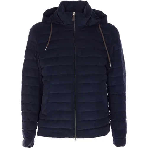 Down Jackets, male, , Size: M Corduroy Quilted Hooded Coat - Herno - Modalova