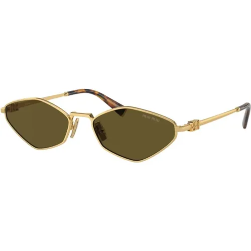 Irregular Gold Metal Frame Sunglasses , female, Sizes: 56 MM - Miu Miu - Modalova