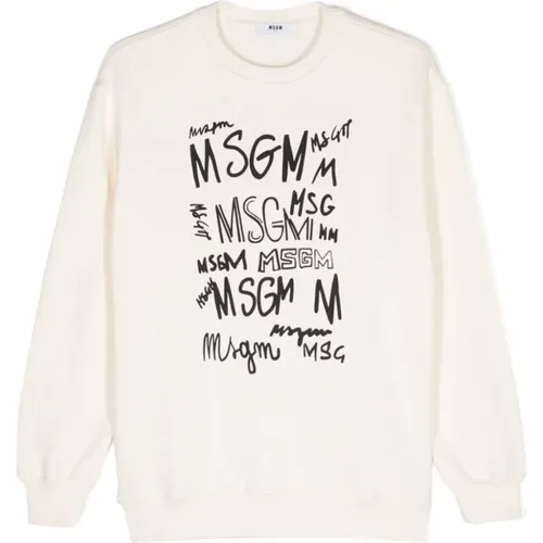 Creme Sweatshirt,Schwarzer Sweatshirt mit Stil 110 - MSGM - Modalova