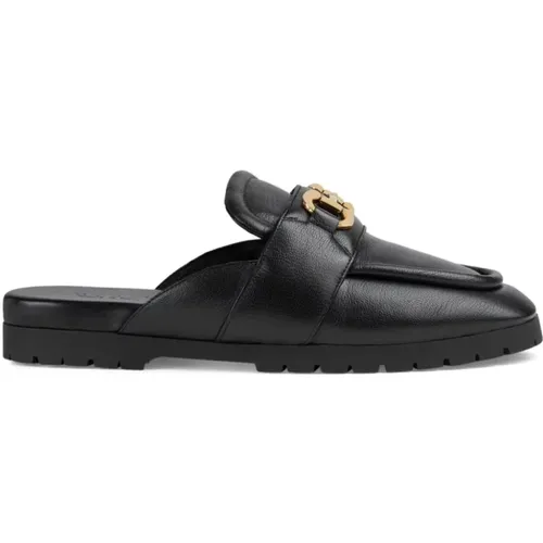 Mules, male, , Size: 9 US Leather Slip-On Sandals - Gucci - Modalova