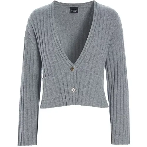 Cardigans, female, , Size: L Classic Rib Knit Cardigan Grey Melange - Bitte Kai Rand - Modalova