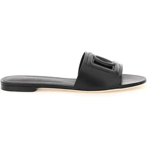 Sliders, female, , Size: 7 US Quilted leather slides with cut-out logo - Dolce & Gabbana - Modalova