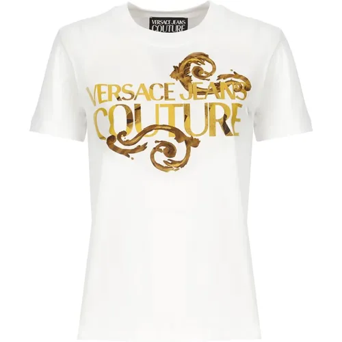 Weiße Baumwoll-Crew-Neck-Logo-T-Shirt , Damen, Größe: S - Versace Jeans Couture - Modalova