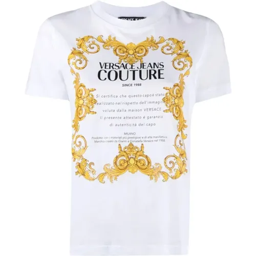 Cotton T-Shirt with Front Print , female, Sizes: XS, 2XS - Versace Jeans Couture - Modalova