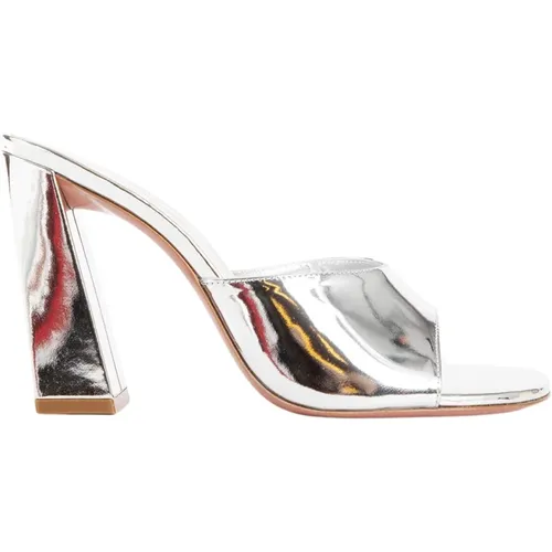 Mirror Silver Slipper with Block Heel , female, Sizes: 4 1/2 UK, 8 UK, 3 1/2 UK, 6 UK, 4 UK, 5 1/2 UK, 2 UK, 7 UK, 3 UK, 5 UK - Amina Muaddi - Modalova