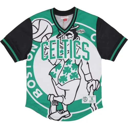 Boston Celtics Mesh V-neck Jacke , Herren, Größe: L - Mitchell & Ness - Modalova