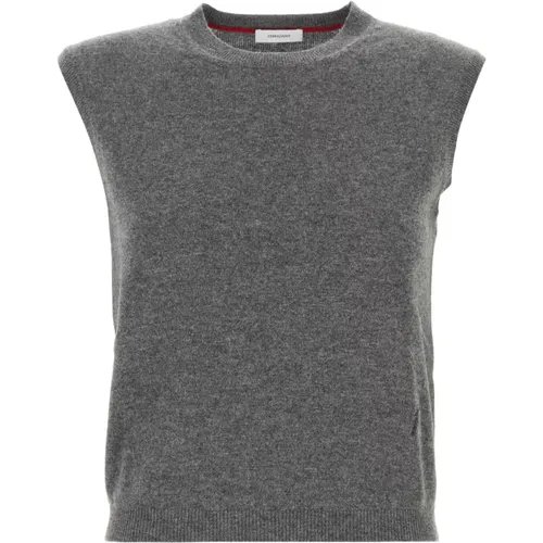 Sleeveless Tops, female, , Size: M Grey Stretch Cashmere Blend Vest - Ferragamo - Modalova