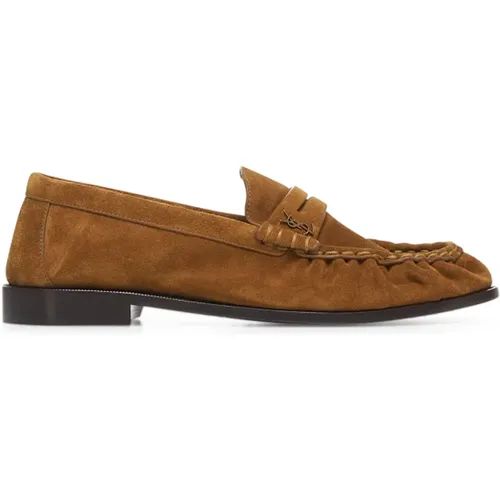 Loafers, male, , Size: 7 US Leather Penny Strap Slip-On Shoes - Saint Laurent - Modalova