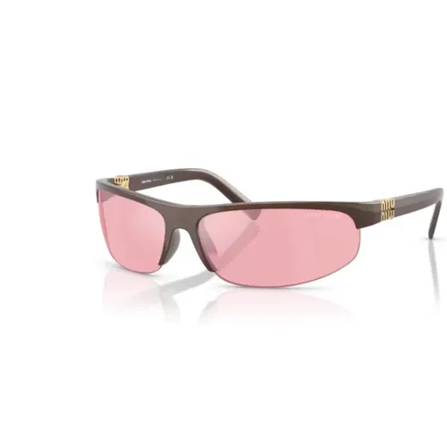 Sunglasses, female, , Size: ONE SIZE Metallic Cocoa Pink Mirror Sunglasses - Miu Miu - Modalova