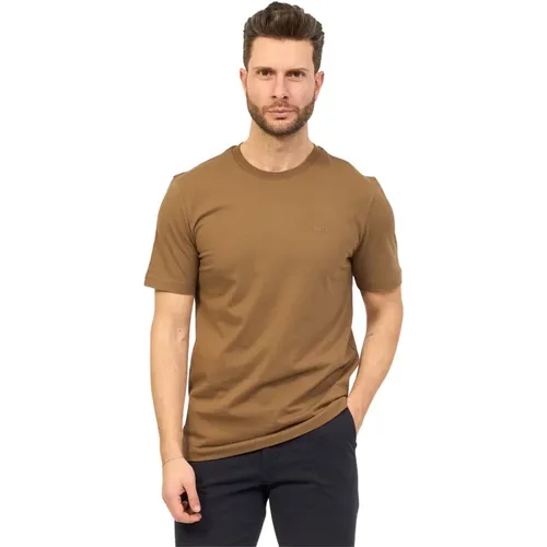 Dark Green Regular Fit Cotton T-Shirt with Rubber Logo , male, Sizes: XL - Hugo Boss - Modalova