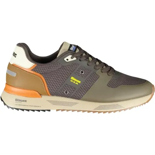 Polyester Lace-Up Sneaker with Contrast Details and Logo , male, Sizes: 10 UK, 7 UK - Blauer - Modalova