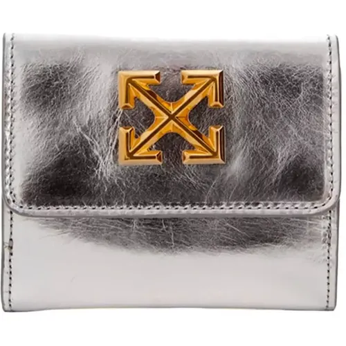 Wallets & Cardholders, female, , Size: ONE SIZE Silver Leather Wallet with Gold Logo - Off White - Modalova