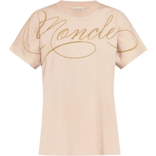 T-Shirts, female, , Size: M Embroidered Logo T-shirt - Moncler - Modalova