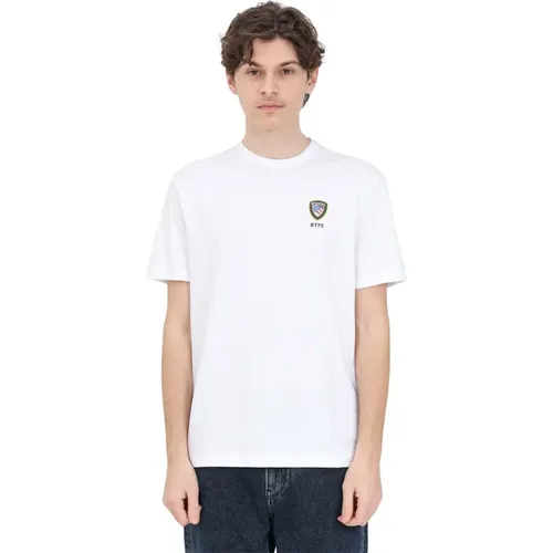Weißes T-Shirt mit Logo-Print für Herren , Herren, Größe: L - Blauer - Modalova