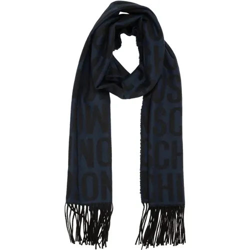 Winter Scarves, male, , Size: ONE SIZE Wool Scarf, Logo Pattern, Fringe Details - Moschino - Modalova