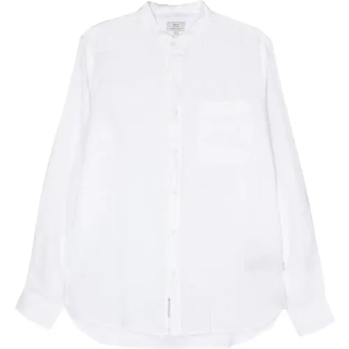 Linen Band Collar Shirt , male, Sizes: S, XL - Woolrich - Modalova