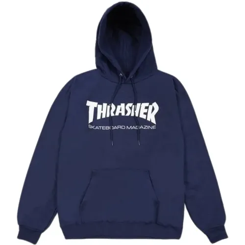 Hoodies, male, , Size: XL Navy/White Skatemag Hood Long Sleeve Sweatshirt - Thrasher - Modalova