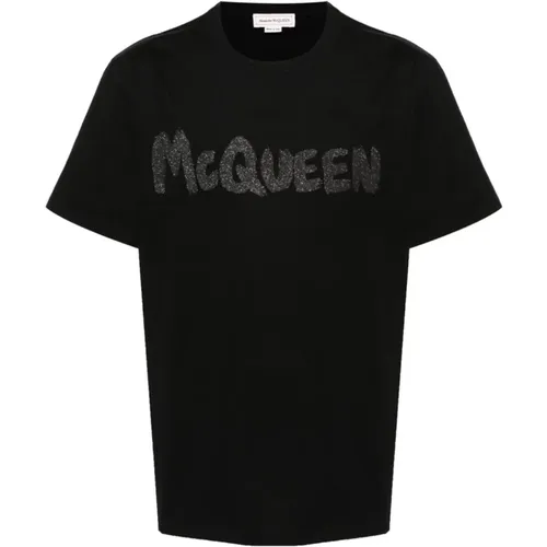 T-Shirts, male, , Size: XL Glitter Logo Print Crew Neck T-shirt - alexander mcqueen - Modalova
