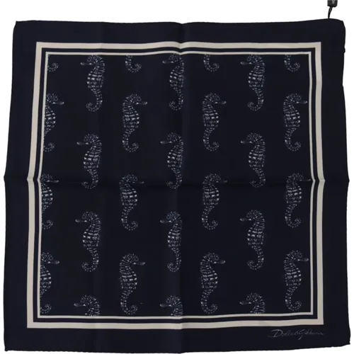 Pocket Scarves, unisex, , Size: ONE SIZE Blue Seahorse DG Printed Square Handkerchief Scarf - Dolce & Gabbana - Modalova