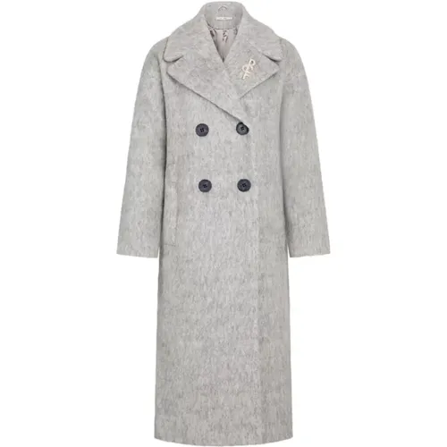 Double-Breasted Coats, female, , Size: XL Elegant Timeless Long Coat Light Grey - RUE de Femme - Modalova