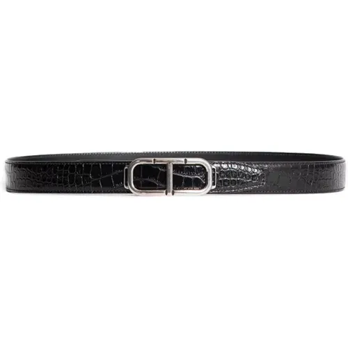 Belts, male, , Size: 105 CM Croco Printed Leather T Logo Belt - Tom Ford - Modalova