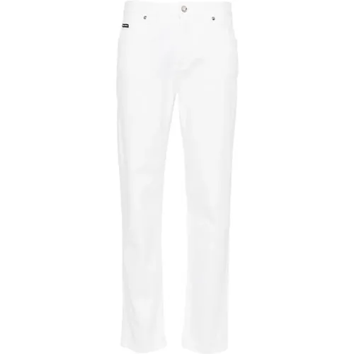 Weiße Stretch-Baumwoll-Denim Jeans mit schmalem Bein , Damen, Größe: XS - Dolce & Gabbana - Modalova
