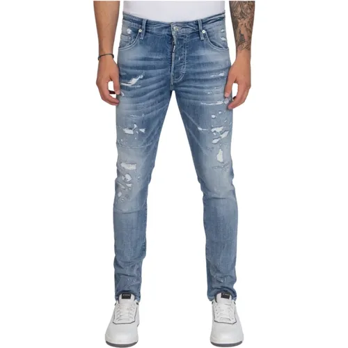 Navy Distressed Slim-fit Jeans , Herren, Größe: W28 - My Brand - Modalova