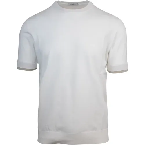 Baumwoll-Rundhals-T-Shirt mit Kontrastbesatz , Herren, Größe: L - Paolo Pecora - Modalova