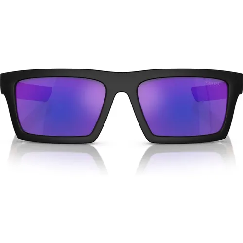 Sporty Sunglasses with Dark Purple Mirrored Lenses , male, Sizes: 55 MM - Prada - Modalova