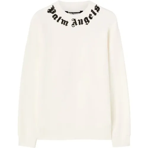 Baumwoll-Logo-Print-Pullover,Weiße Oversized Sweatshirt mit Logo - Palm Angels - Modalova